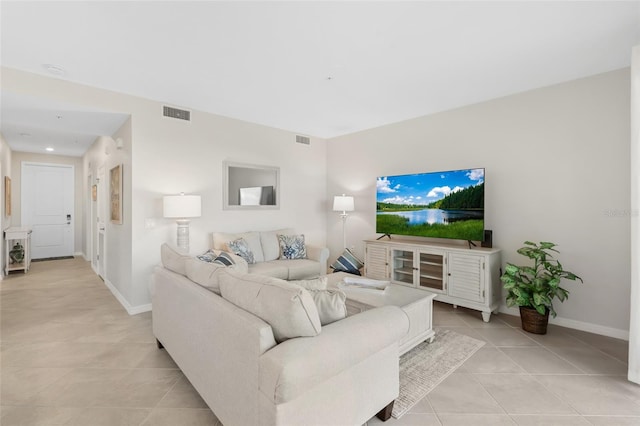 living room featuring light tile patterned floors