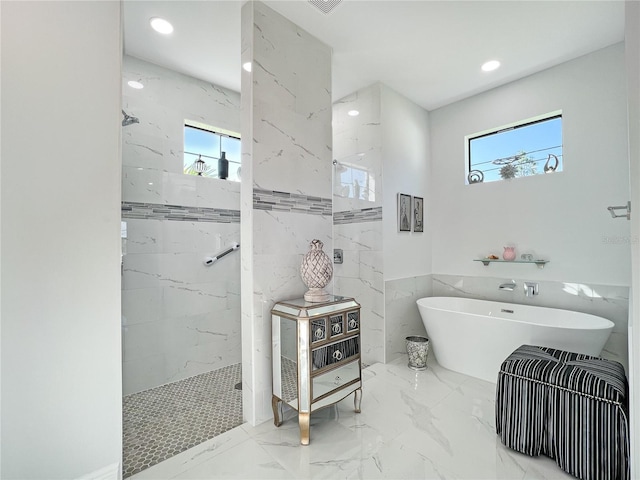 bathroom with plus walk in shower