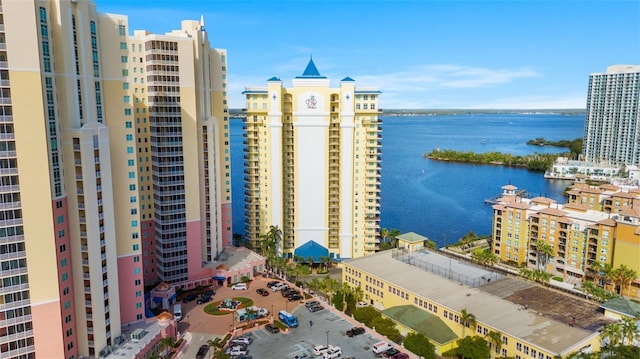 aerial view with a water view