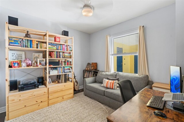 home office with ceiling fan