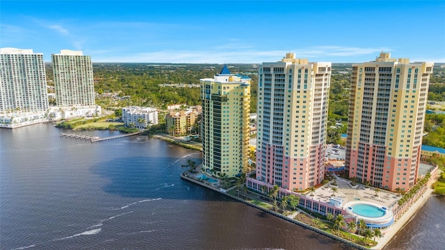 bird's eye view featuring a water view