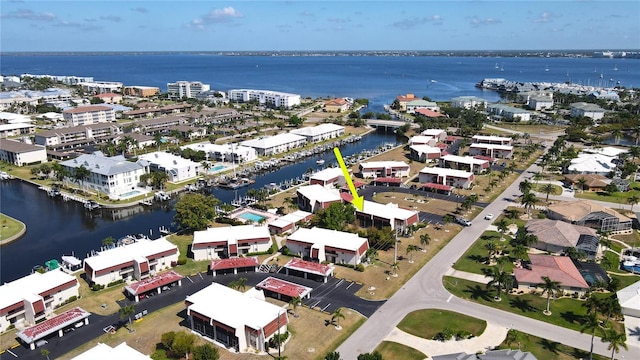 bird's eye view featuring a water view