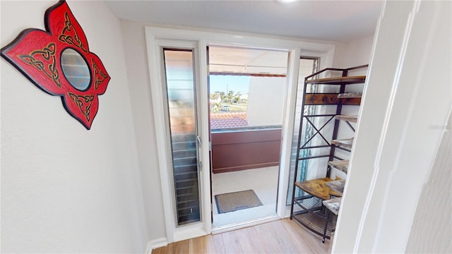 doorway to outside with light hardwood / wood-style floors