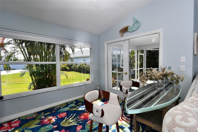 sunroom / solarium with french doors and vaulted ceiling