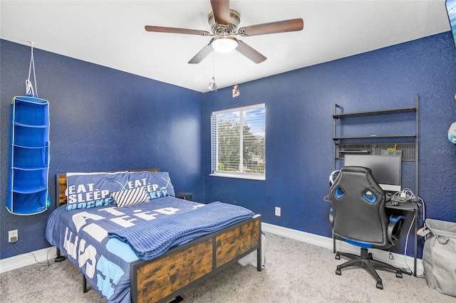 bedroom with carpet flooring and ceiling fan