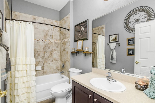 full bathroom with vanity, toilet, and shower / bath combo with shower curtain