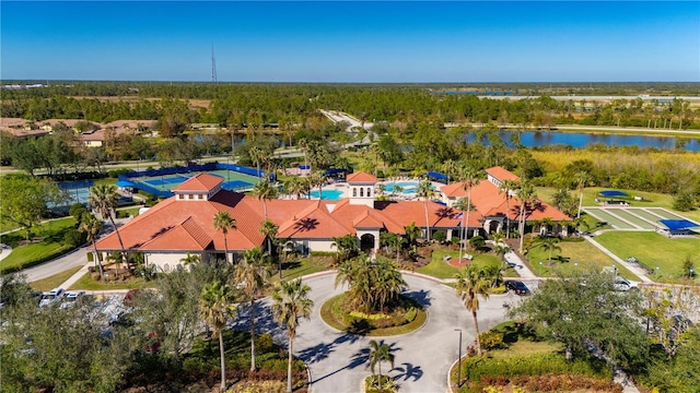 aerial view featuring a water view