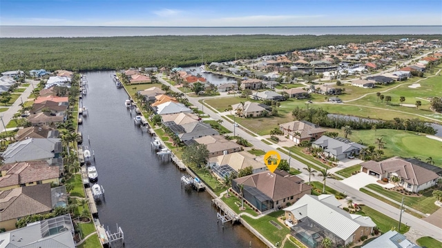 aerial view with a water view