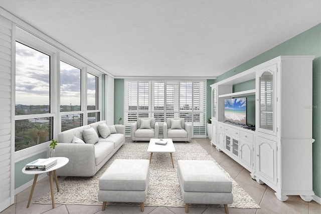 living room featuring light tile patterned floors