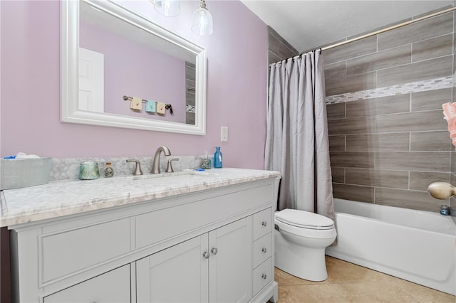 full bathroom featuring tile patterned flooring, vanity, shower / bath combo, and toilet