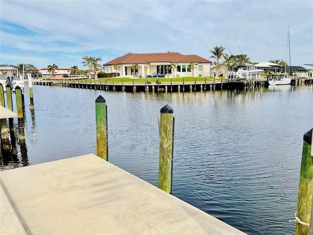 view of dock with a water view