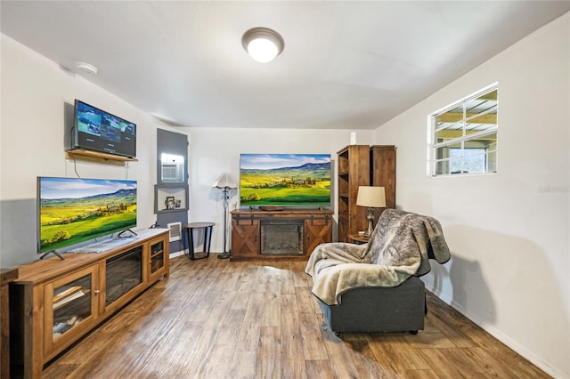 sitting room with wood-type flooring