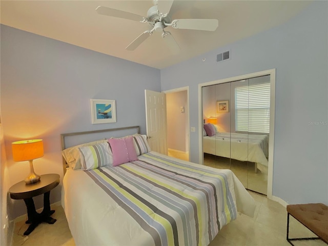 bedroom with a closet and ceiling fan