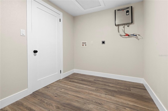 laundry room with washer hookup, dark hardwood / wood-style floors, and electric dryer hookup