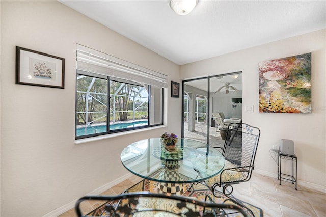 dining area with light tile patterned flooring