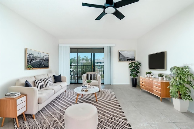 living room featuring ceiling fan