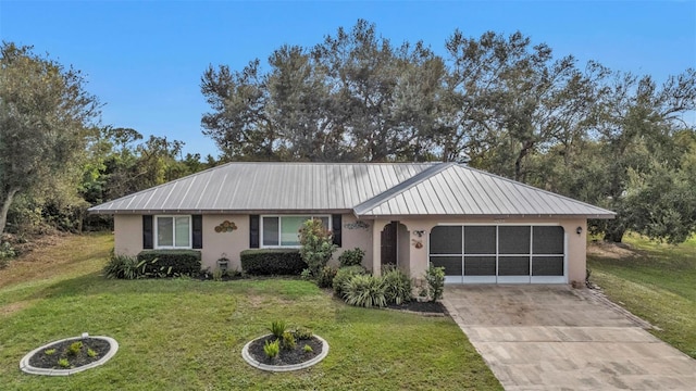 ranch-style home with a front lawn