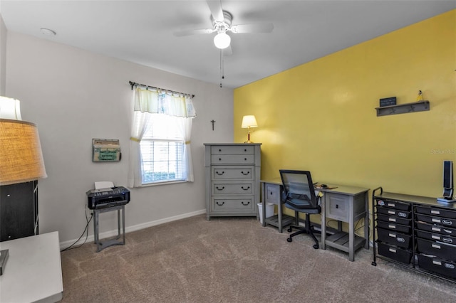 office with ceiling fan and carpet flooring