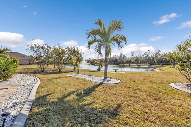 view of yard with a water view