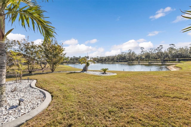 view of yard with a water view