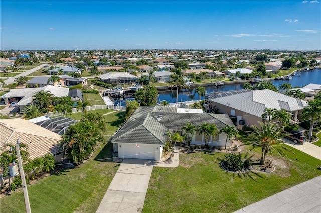 bird's eye view featuring a water view