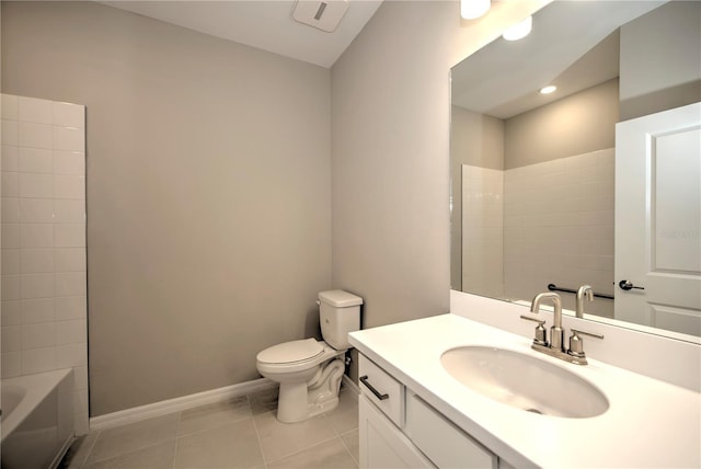 full bathroom with toilet, vanity, tile patterned floors, and shower / bathtub combination