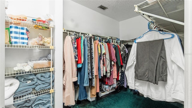 walk in closet with carpet floors