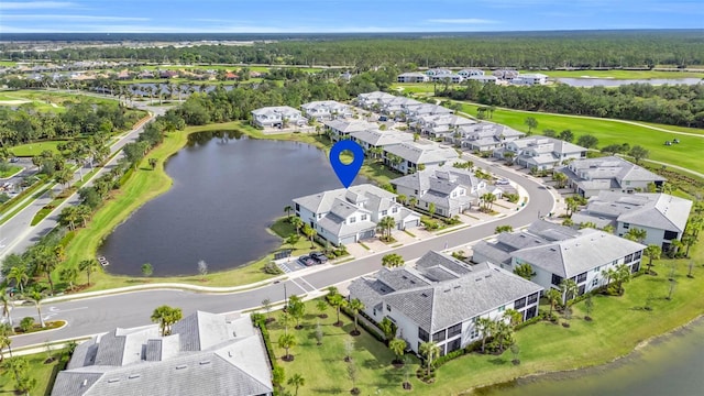 aerial view with a water view