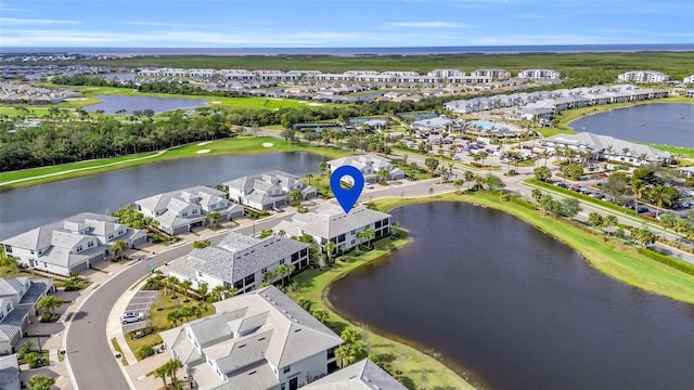 aerial view featuring a water view