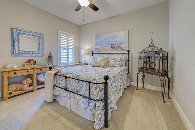 bedroom featuring carpet flooring and ceiling fan