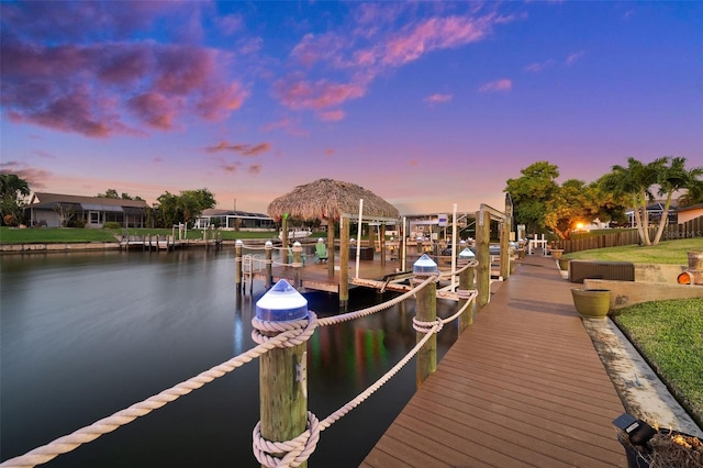 dock area featuring a water view