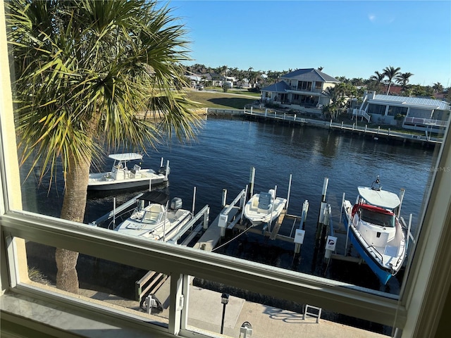 view of dock with a water view