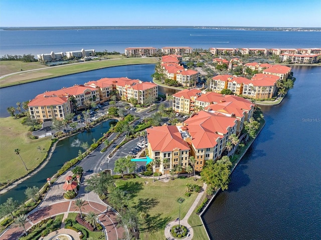 aerial view with a water view