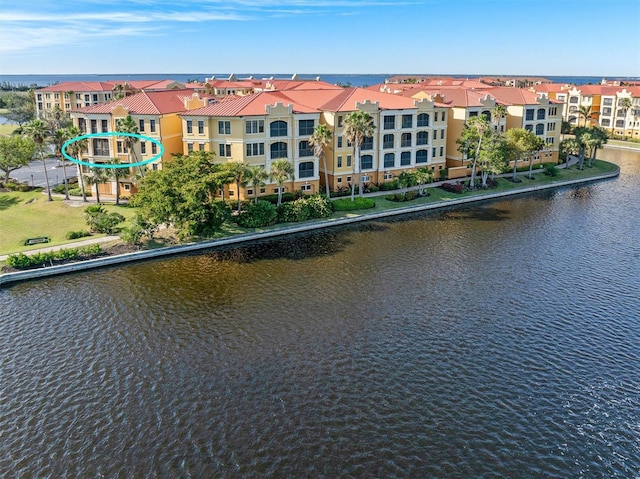 aerial view with a water view