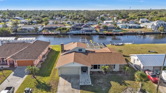 aerial view with a water view