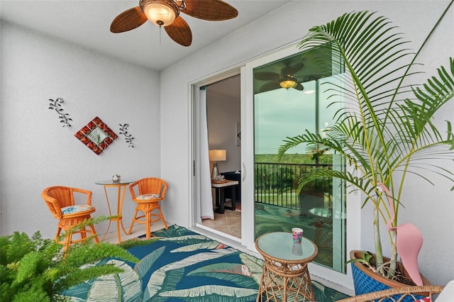 balcony with ceiling fan