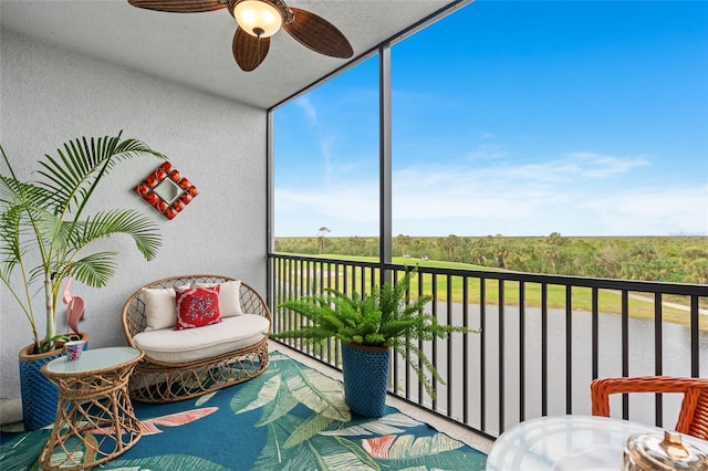 balcony with ceiling fan