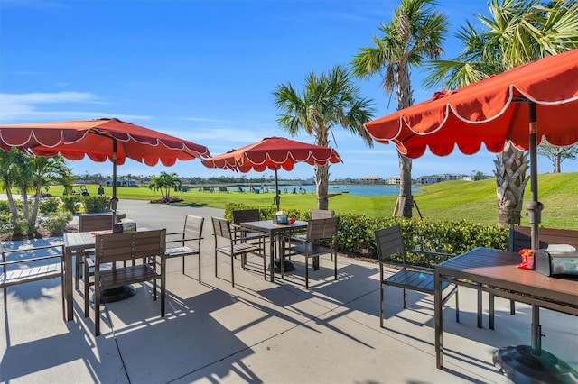 view of patio / terrace with a water view