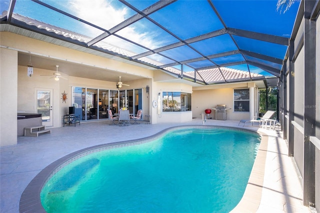 view of pool featuring a patio and a lanai