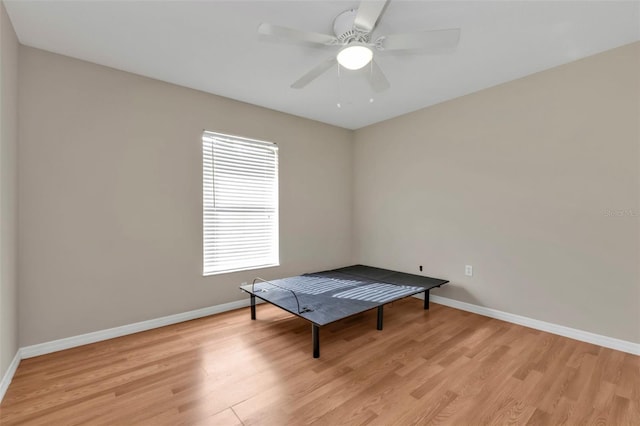 interior space featuring light wood-type flooring and ceiling fan