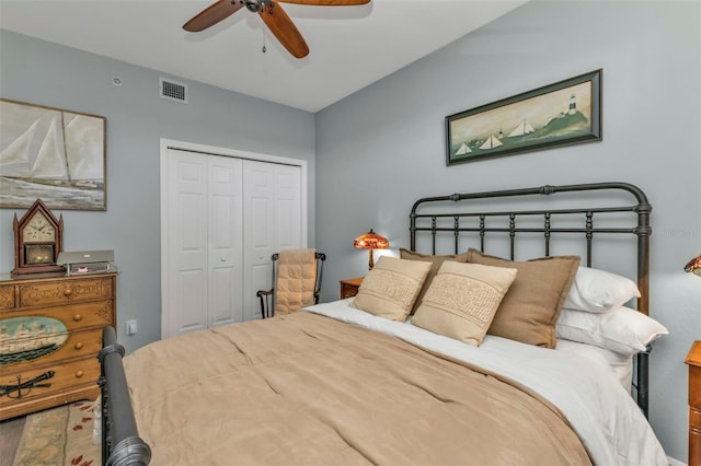 bedroom with a closet and ceiling fan