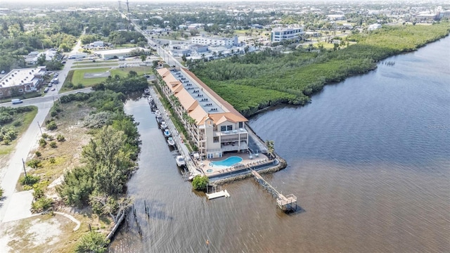 aerial view featuring a water view