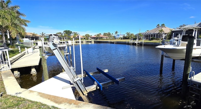 dock area with a water view