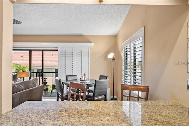 dining room with a textured ceiling