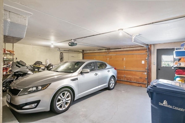 garage with a garage door opener