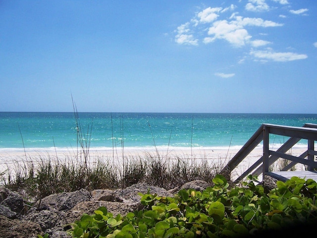 view of water feature with a view of the beach