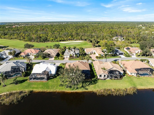 aerial view with a water view