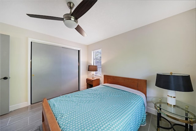 bedroom with a closet and ceiling fan