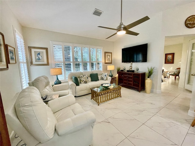 living room with ceiling fan