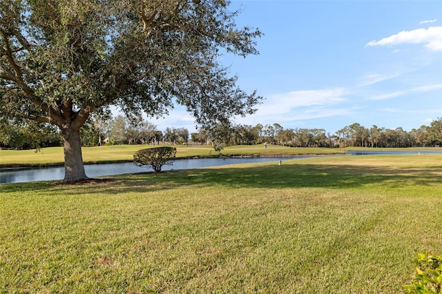 view of yard with a water view